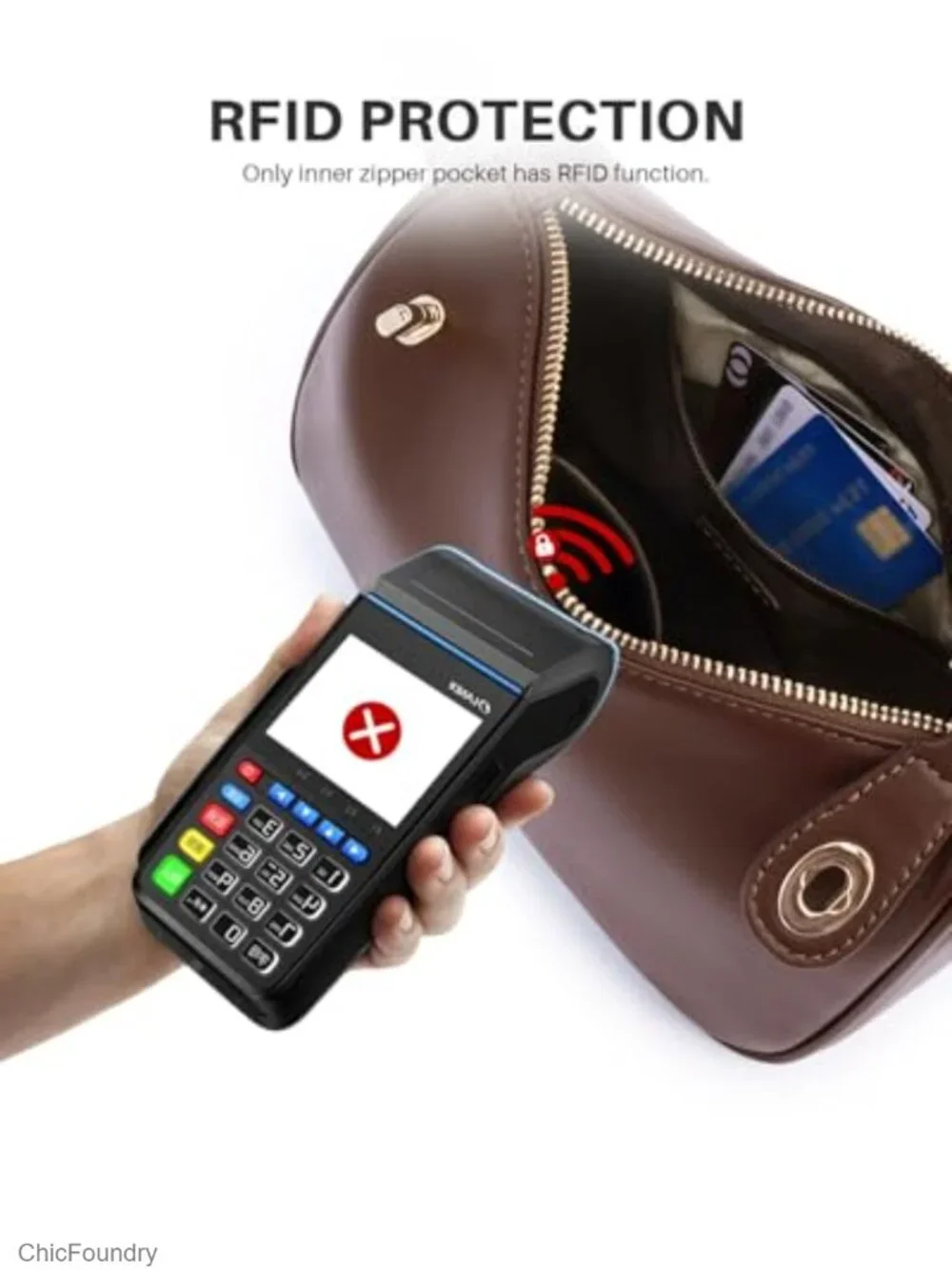 RFID Anti-Theft Crossbody Bag Vegan Leather Purse with Zipper Closure